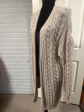 Cupcakes and Cashmere Knit Cardigan Womens Small Beige Open Front Chunky Sweater